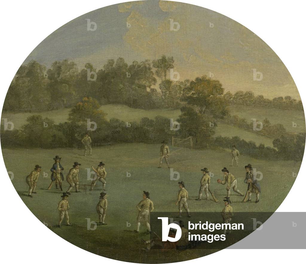 A Game of Cricket (The Royal Academy Club in Marylebone Fields, now Regent's Park) after a painting by Francis Hayman (1708-76) (oil on panel)