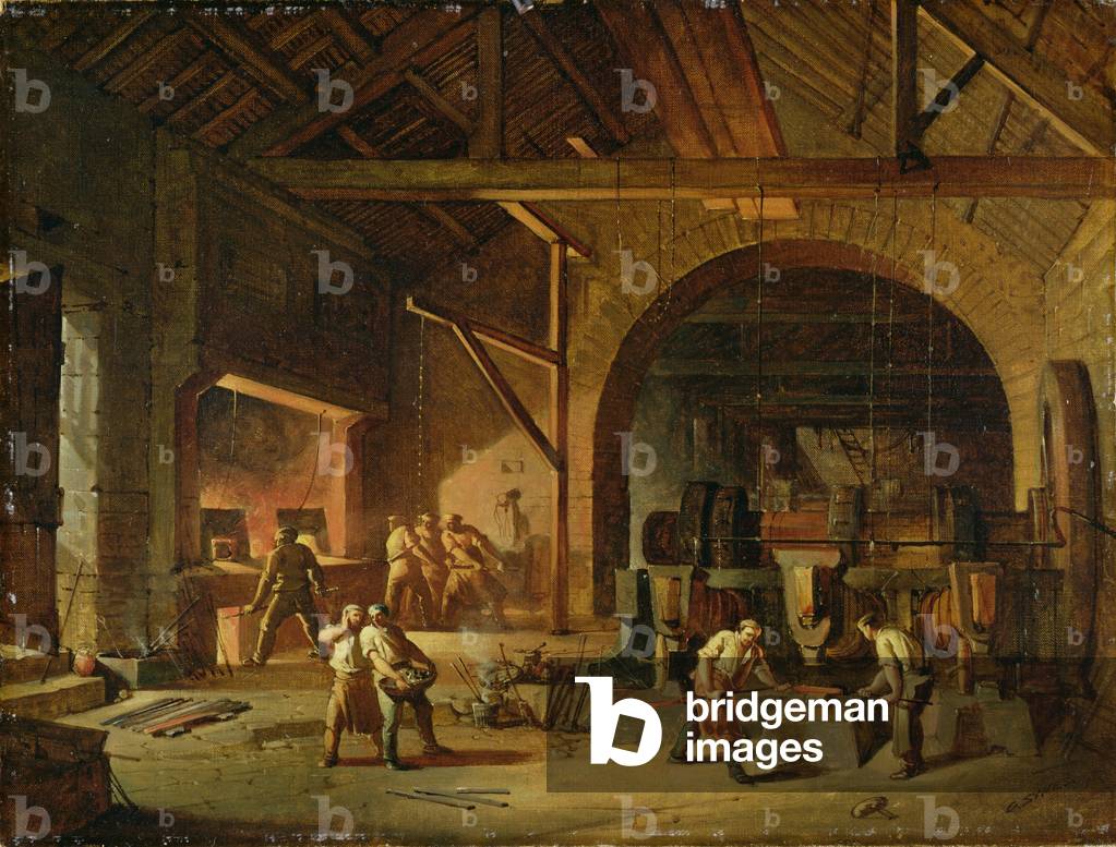 Interior of an Ironworks, 1850 (oil on canvas)