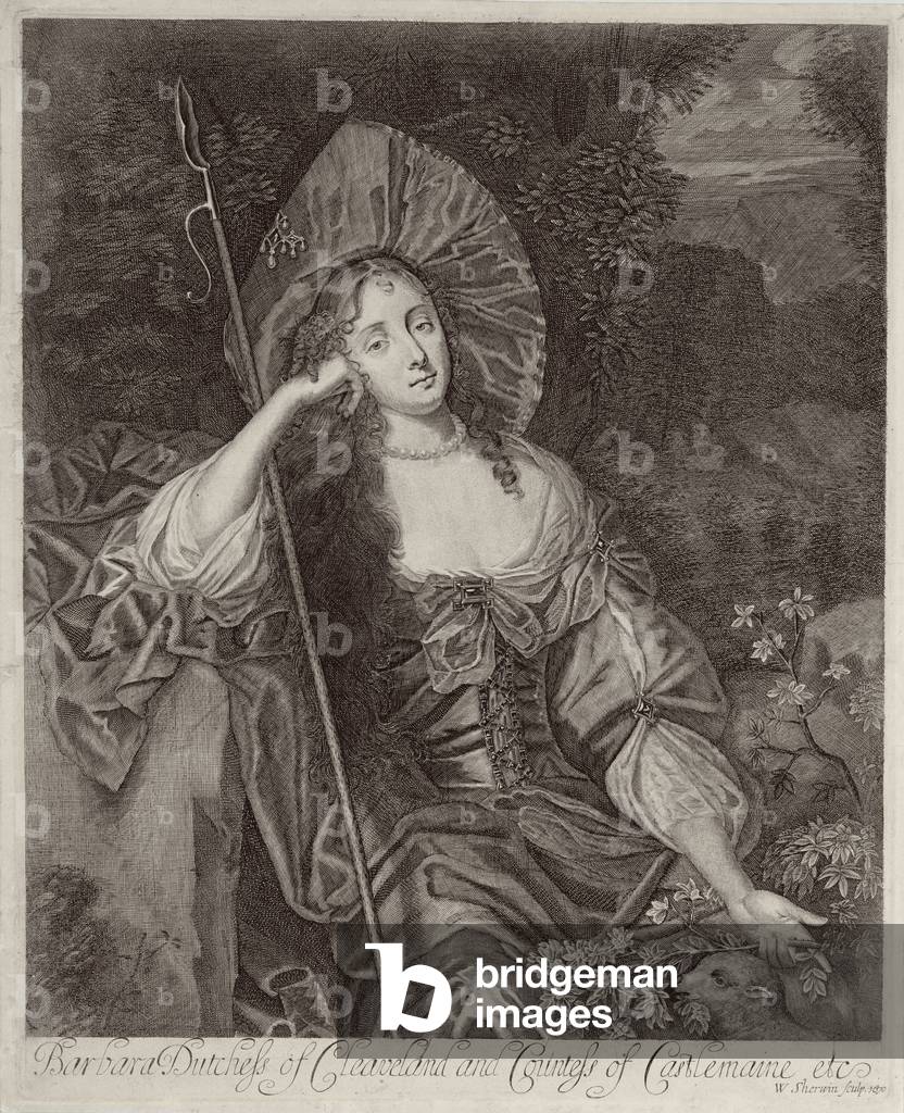 Barbara Duchess of Cleaveland (1641-1709) as a Shepherdess engraved by William Sherwin (1645-1711), 1670 (engraving)