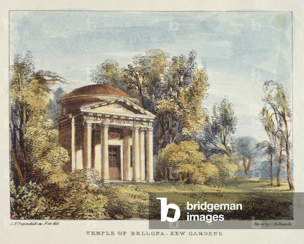 Temple of Bellona, Kew Gardens, plate 24 from 'Kew Gardens: A Series of Twenty-Four Drawings on Stone', engraved by Charles Hullmandel (1789-1850) published 1820 (hand-coloured litho)