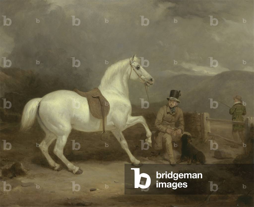 Mr. Johnstone King's Grey Shooting Pony Waiting with a Groom on a Scottish Moor, 1835 (oil on canvas)