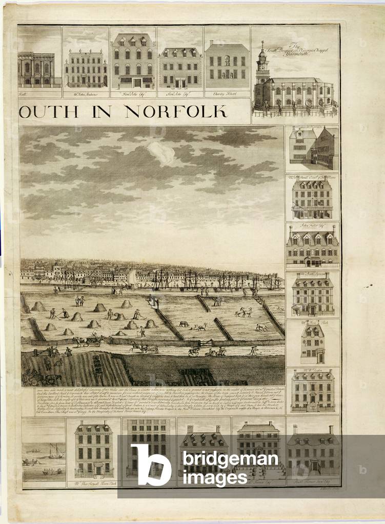 The West Prospect of the Town of Great Yarmouth in Norfolk, engraved by John Harris (fl.1686-1740) (engraving) (see also 241066,241067)