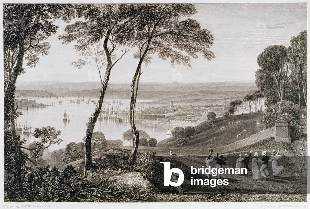 Plymouth Dock from Mount Edgecombe, from 'Cooke's Picturesque Views of the Southern Coast of England' engraved by William Bernard Cooke (1778-1855) 1814-26 (etching)