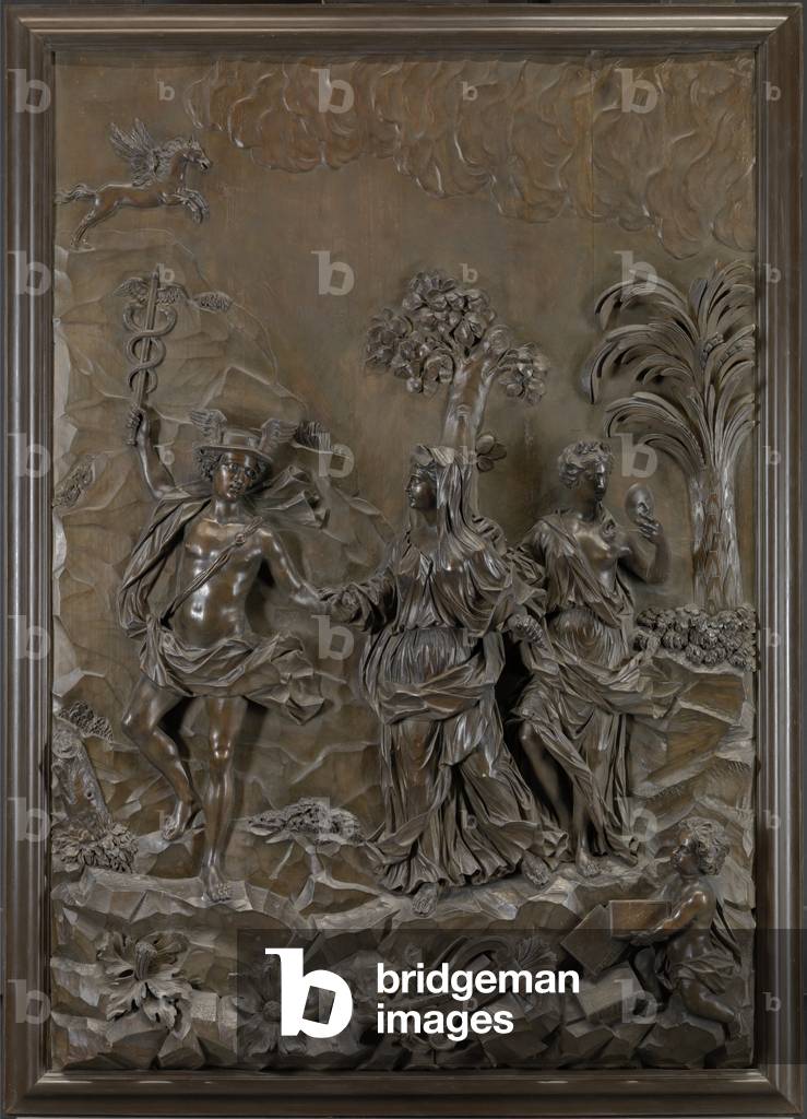 The Stowe Reliefs: Mercury Conducting Tragic and Comic Poetry to the Hill of Parnassus, c.1740 (bronzed limewood)