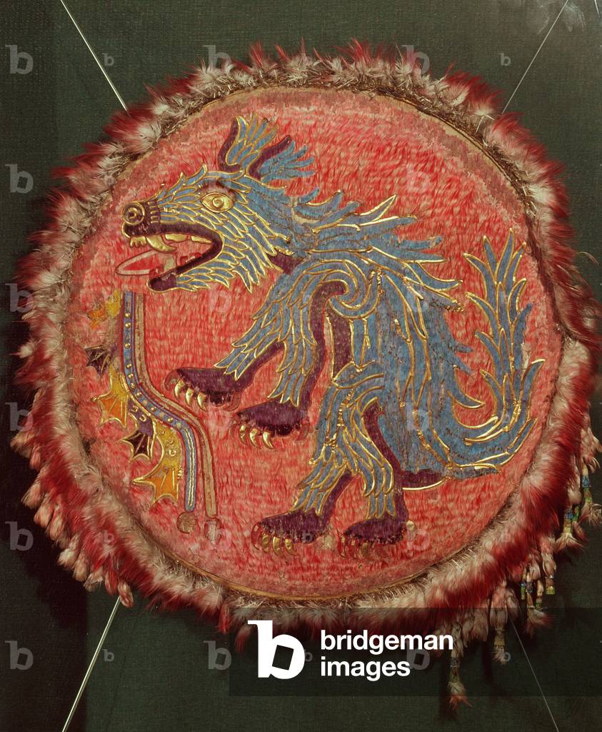 Shield, c.1500 (feathers, sheet-gold, agave paper, leather & reed)