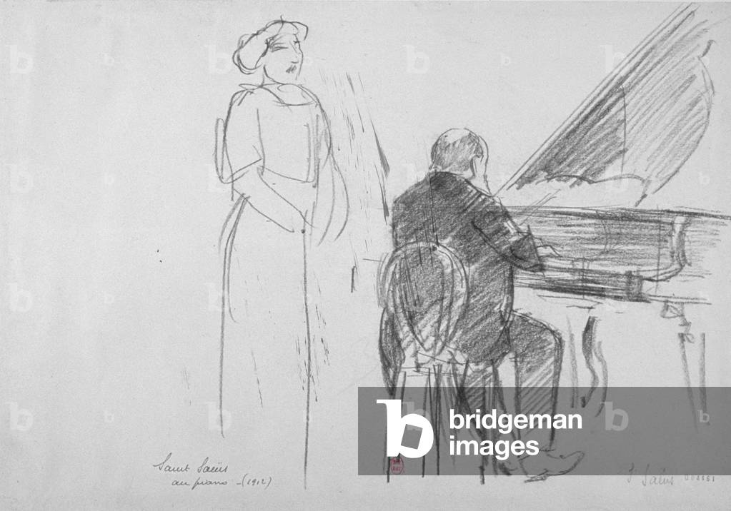 Charles Camille Saint-Saens (1835-1921) playing the piano, 1912 (charcoal)