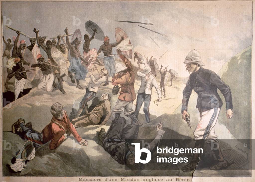 Immagine di Incisione "il massacro di un inglese missione in Benin", 1897 di French School