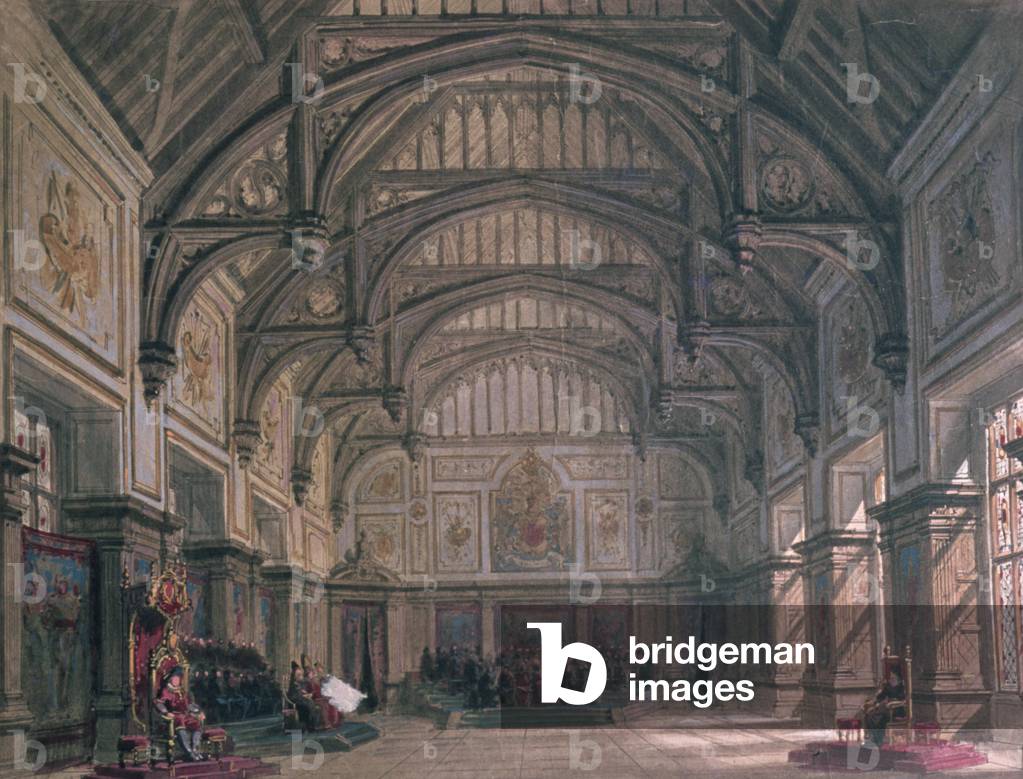 Stage set for Act III of the play 'Henry VIII' by William Shakespeare, 1882 (w/c)