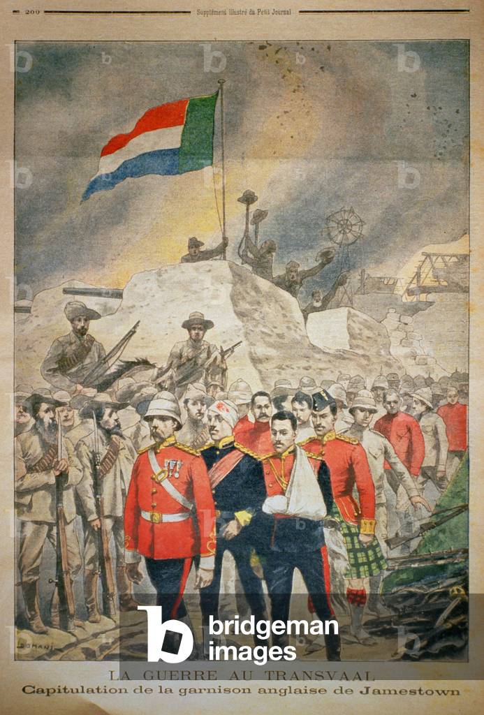 The War in Transvaal: the Capitulation of the English Garrison at Jamestown, illustration from 'Le Petit Journal', December 1899 (coloured engraving)