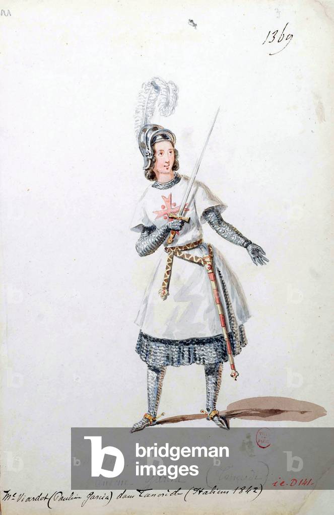 Pauline Viardot Garcia in “Tancrede” (Tancredi), 1842 (engraving)