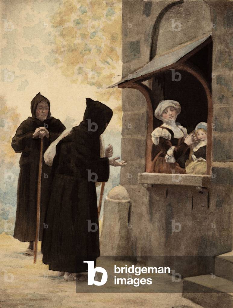 Panurge addressing nuns of the Order of the Brothers Beggars. Pantagrue l. lllustration by Jules Garnier. In “” Rabelais et l'Oeuvre de Jules Garnier”, 1897.