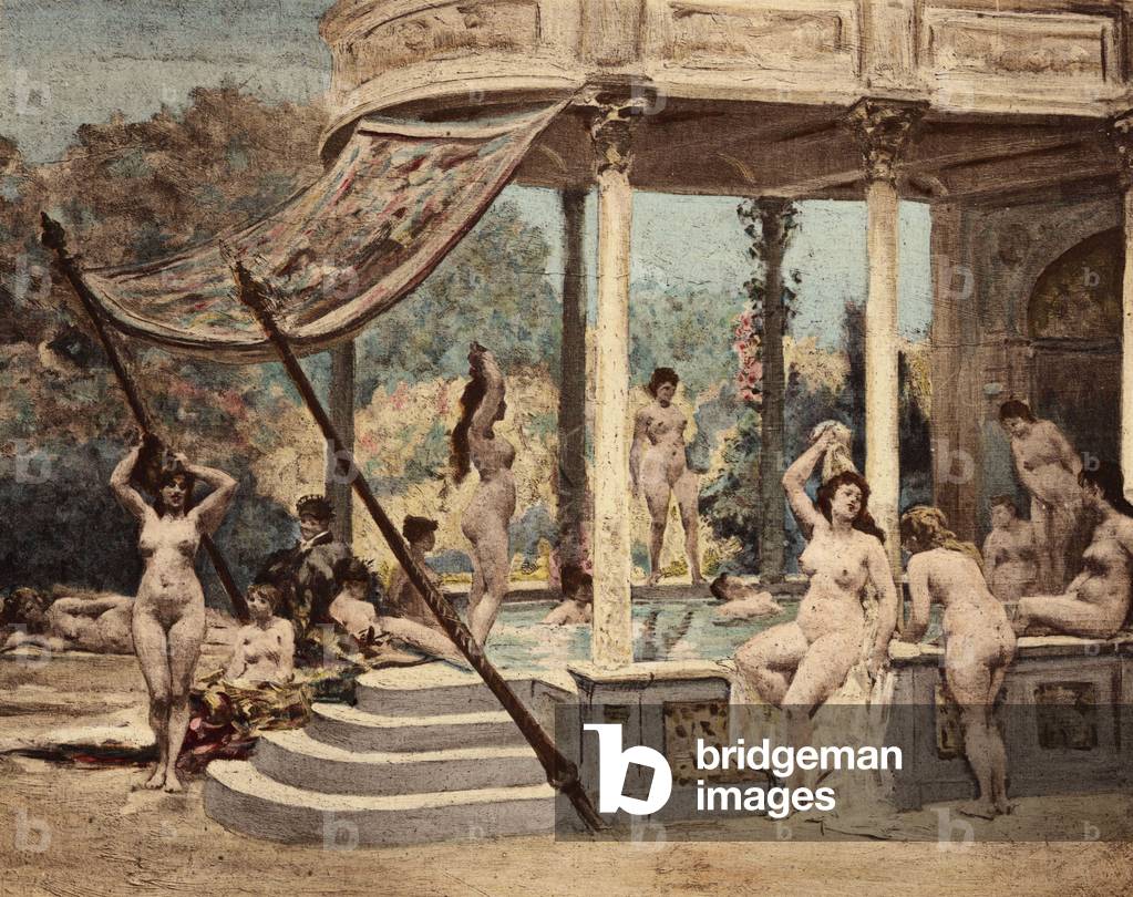 Women bathing in the Abbey of Theleme. Gargantua. llustration by Jules Garnier. In “” Rabelais et l'Oeuvre de Jules Garnier”, 1897.
