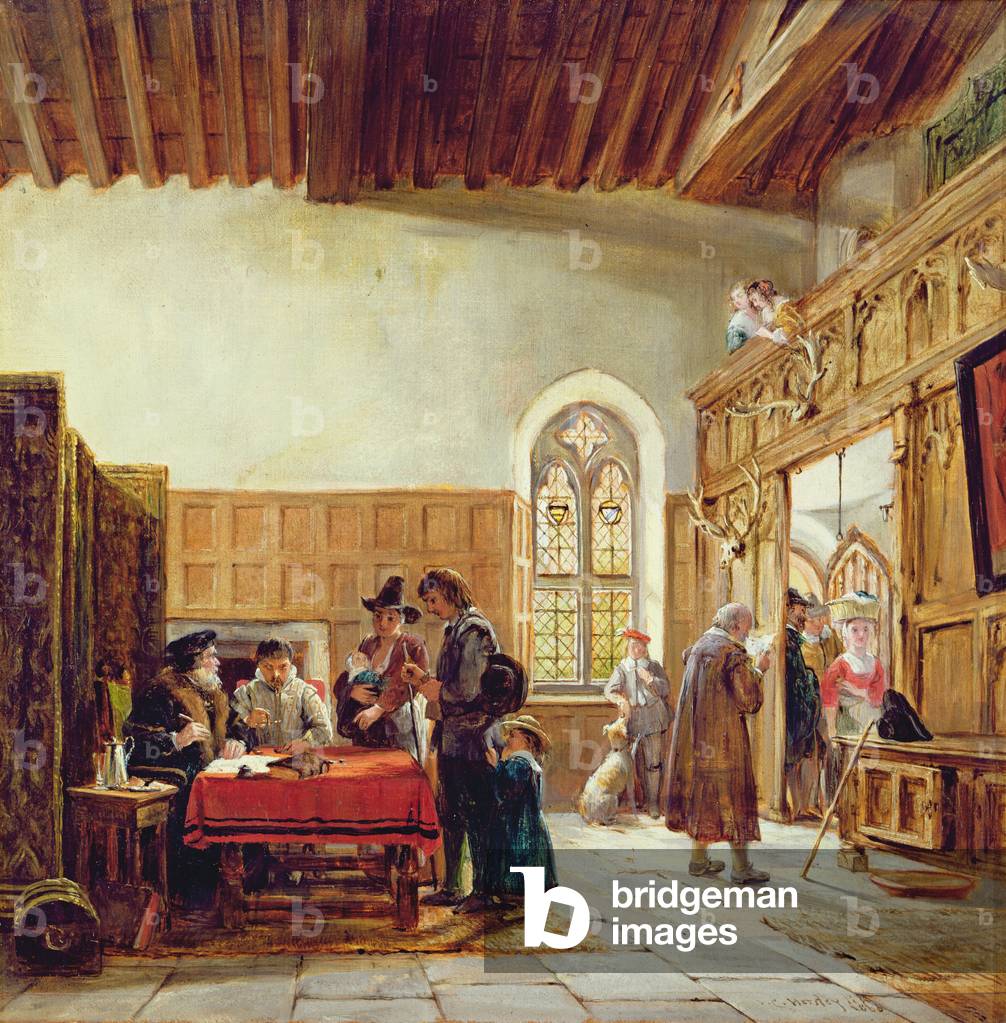 Das Innere der Großen Halle, Haddon: Rent Day, 1866 (Öl auf Leinwand) (siehe auch 136665)