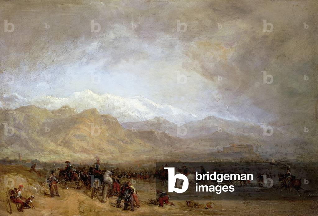 Französische Truppen Fording the Magra (Öl auf Mühlbrett)