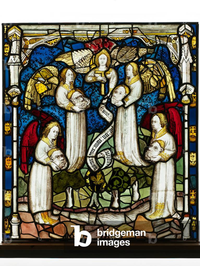 Conserved panel from the Great East Window at York Minster: ‘The Angels with the Winds and the Seal’ (stained glass)