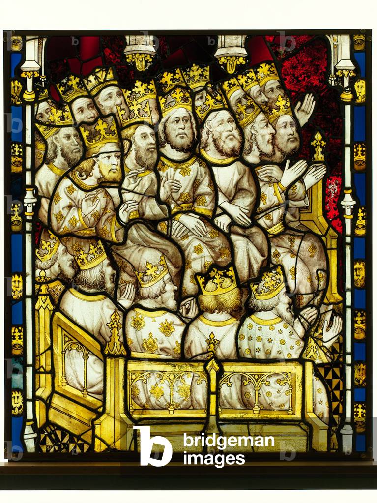 Conserved section from the Great East Window at York Minster: ‘The Elders Worship God’ (stained glass)