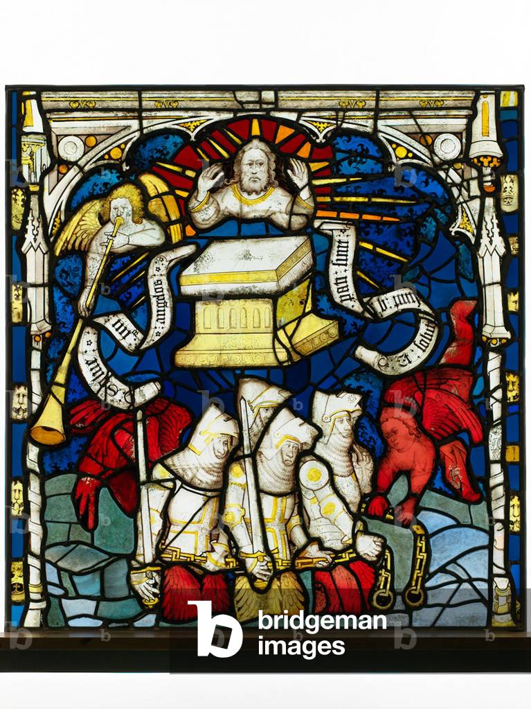 Conserved panel from the Great East Window at York Minster: ‘The Sixth Angel Sounds the Trumpet and the Loosing of the Four Angels’ (stained glass)