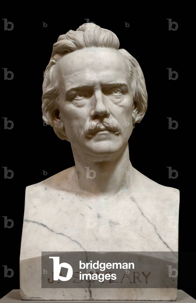 Bust of Josephin Soulary (1815-1891), French poet, Marble sculpture by Charles Textor (1835-1905). Photography, KIM Youngtae, Lyon, Musee des beaux arts de Lyon.