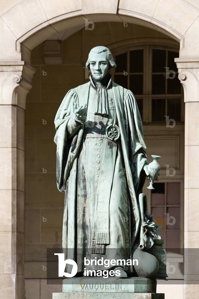 Statue of Louis Nicolas Vauquelin (1763-1829), Phamarcian, French chemist. Bronze sculpture by Pierre Hebert (