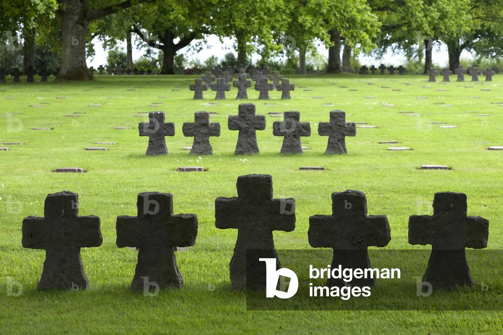 View of the German cemetery of La Cambe, Military cemetery of the Second World War, 21,222 German soldiers were buried between June and August 1944 during the Battle of Normandy. Photography, KIM Youngtae, La Cambe, Calvados, Normandy, France.
