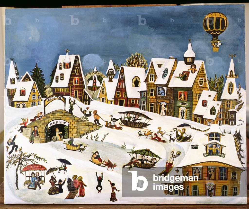 Image of Painting depicting Winter Scene (oil on canvas), 20th century by Izza