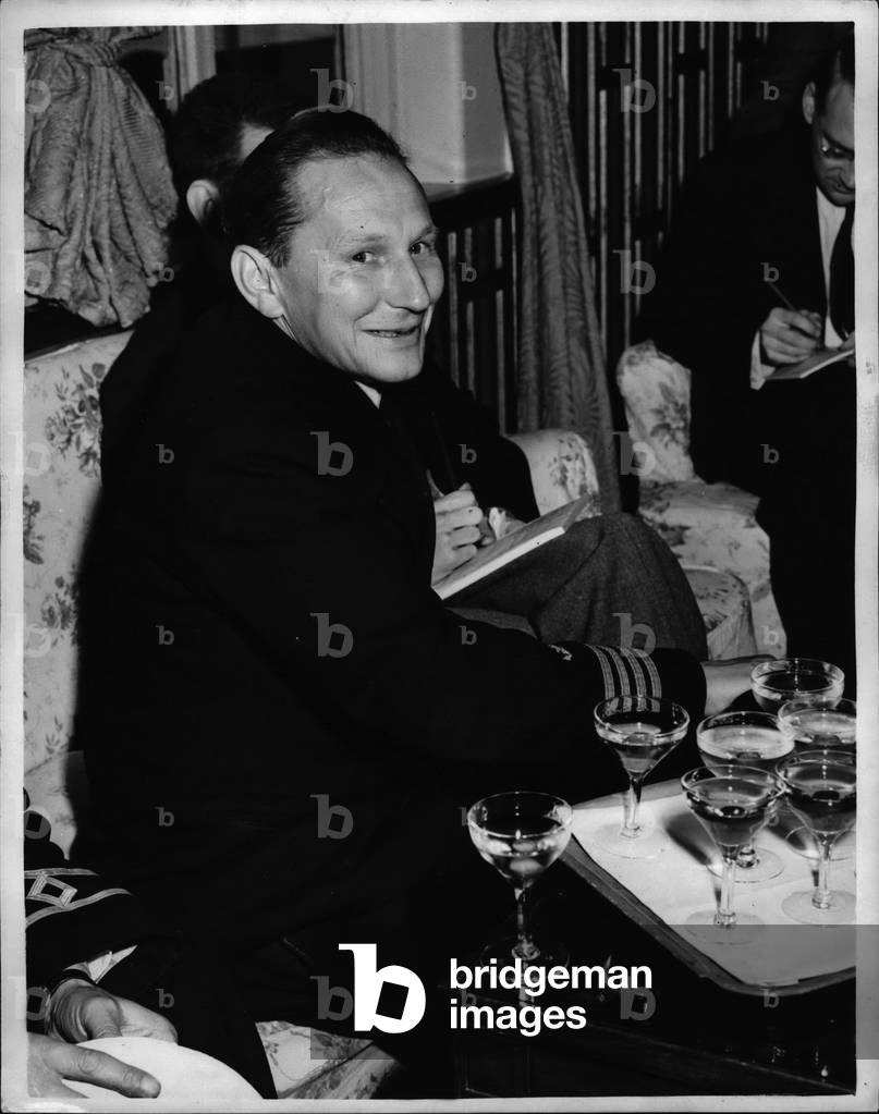 Jul 09, 1953 - 9-7-53 Press gets “” Open House”” on the Batory - Owners of the 14,000 ton Polish Liner Bory described by her former captain as a “” ship of terror”” today invited newspaperman aboard the ship when she arrived in London to prove that the ship has no secrets. The secretary of the company, said: “We have nothing to hide. Our policy has always been to hold out a hand of welcome.” Keystone Photo Shows: The new captain of the Batory Capt. Meissner, photographed during the press conference on board the ship at Greenwich today.