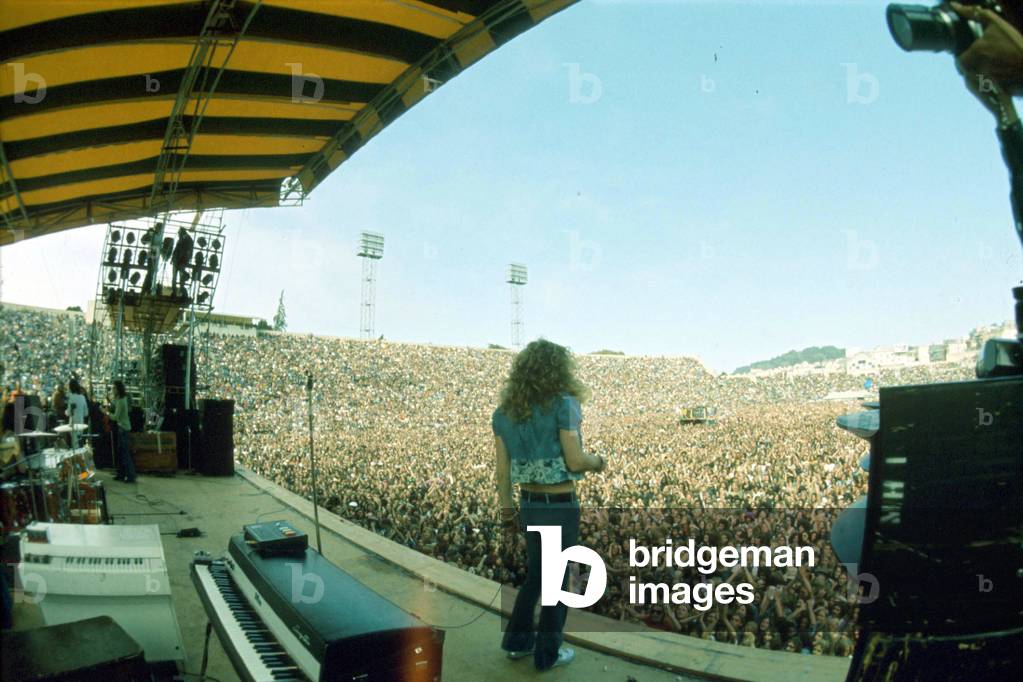 The singer Robert Plant of the band Led Zeppelin on stage in 1973