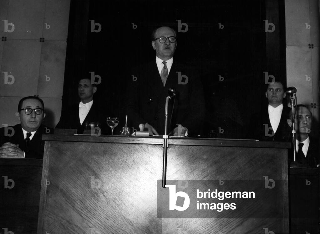 May 05, 1954 - Assembly of Europeah Council in Strsburg - M. Guy Mollet, French Delegate, Selected Chairman of the Sesssion, Delivees The Opening Adderss