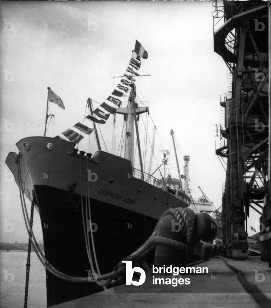 Aug. 17, 1954 - Ship” Clement -Ader” at Bordeaux dockside for launch ceremony