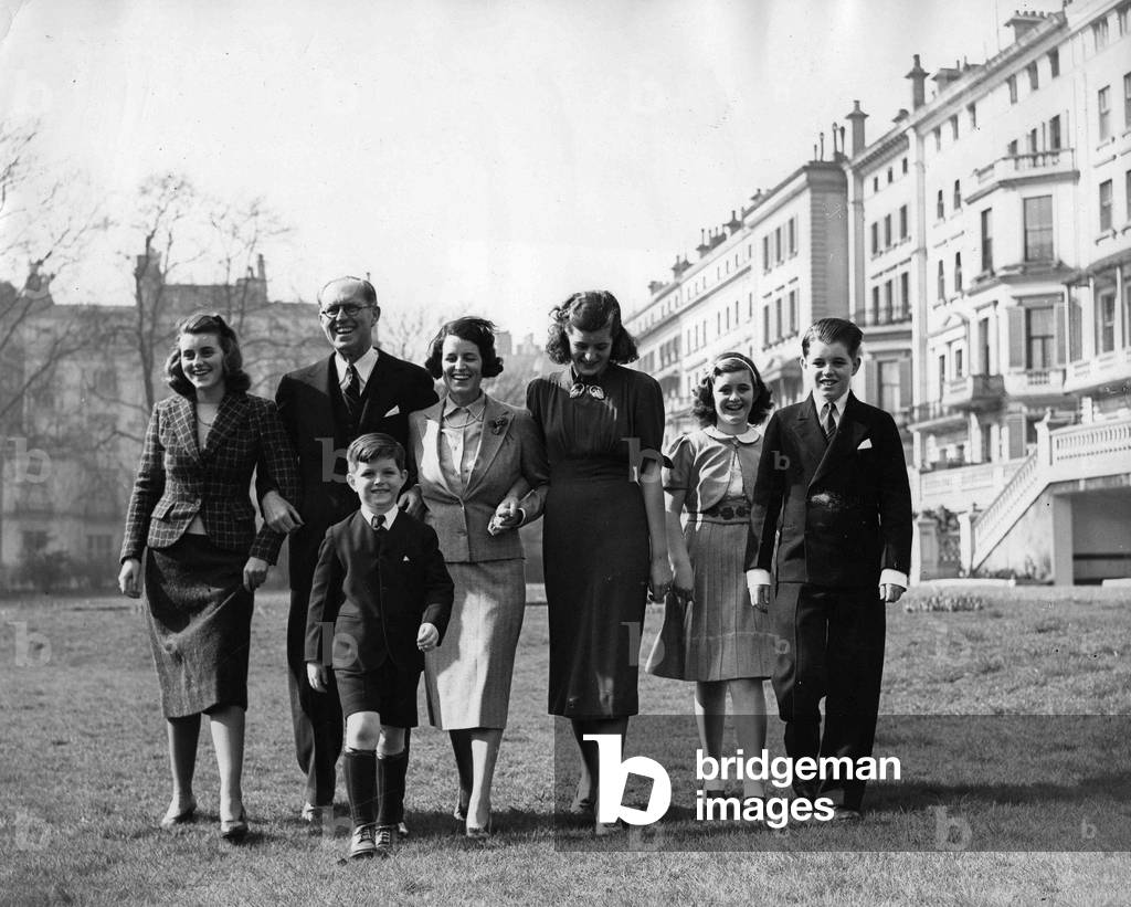 March 01, 1938 - London, England, United Kingdom - The Kennedy family, descending from the marriage of JOSEPH P. KENNEDY and ROSE FITZGERALD KENNEDY. J.P.Kennedy with children, Rosemary, Kathleen, Eunice, Patricia, Joseph Jr and John