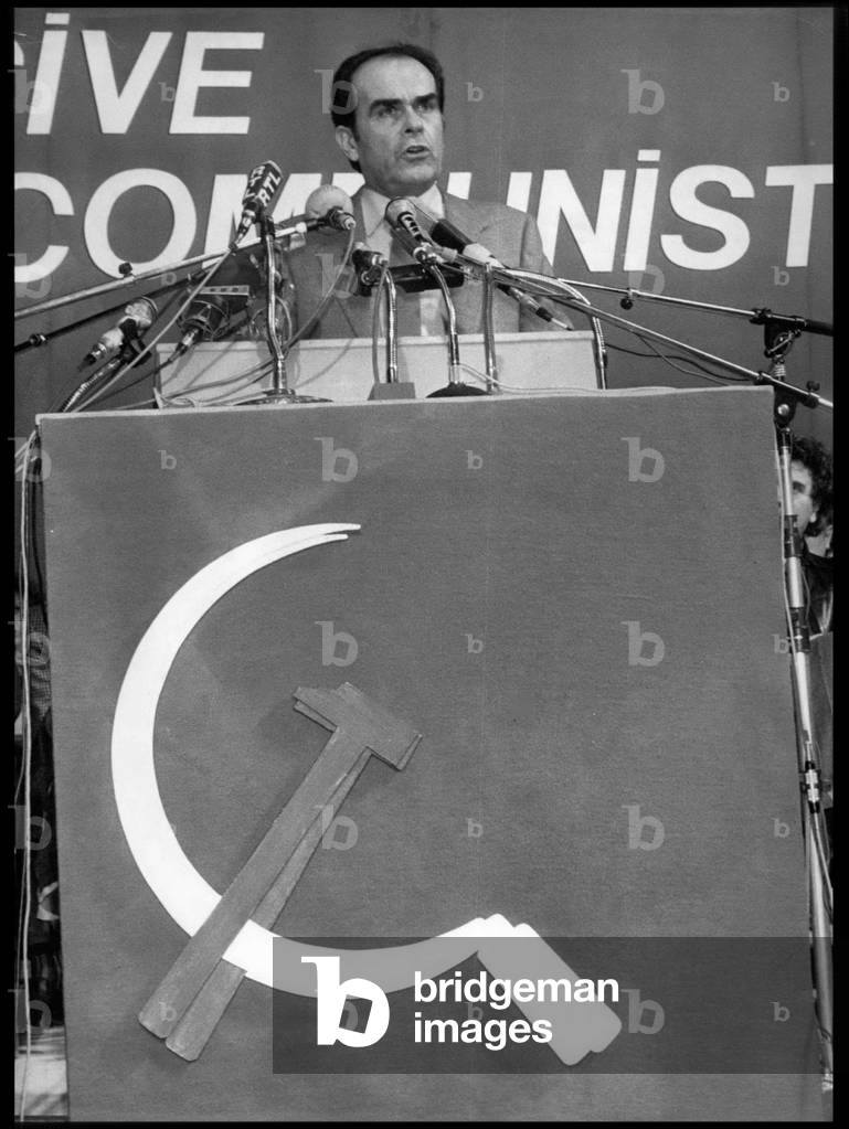 Tue. 28, 1980 - Georges Marchais is pictured giving his speech at the Porte de Pantin.