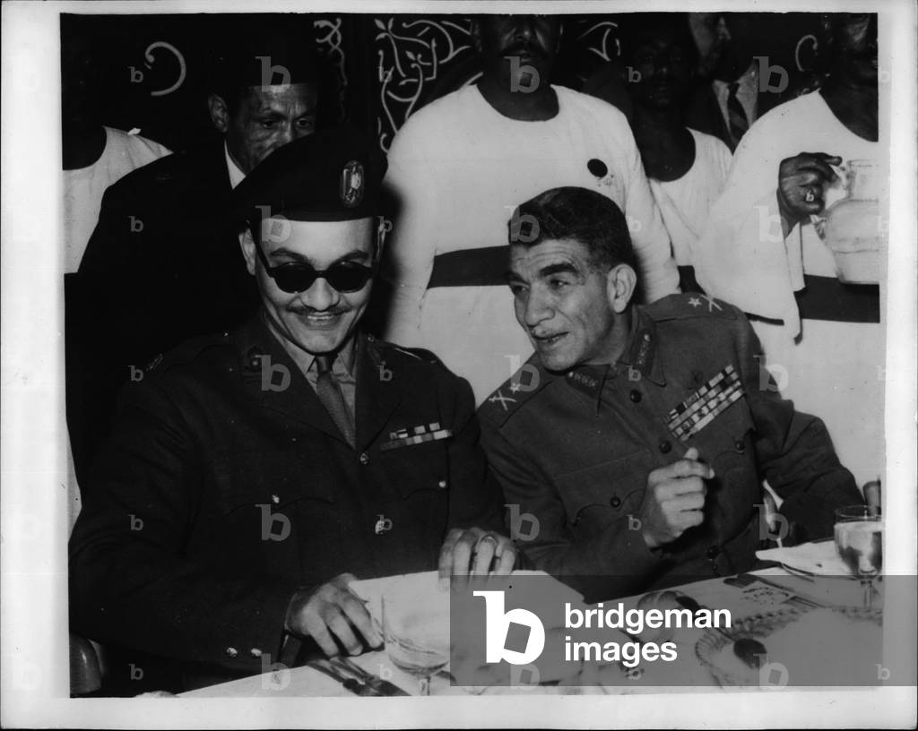 Tue 03, 1954 - 1,500 officers cheer President Neguib and Command leaders: A Dinner party was held recently at the officers Club Zamalak, by General Abdul Hakim Amer, C.I.C. of the Armed Forces in honor of President Neguib and it was attended by 1500 officers representing all units of the Egyptian Army