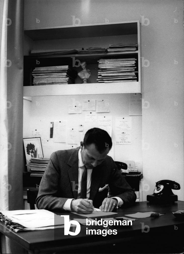 Portrait of designer John Cavanagh (1914-2003) in his shop on Curzon Street London around 1962
