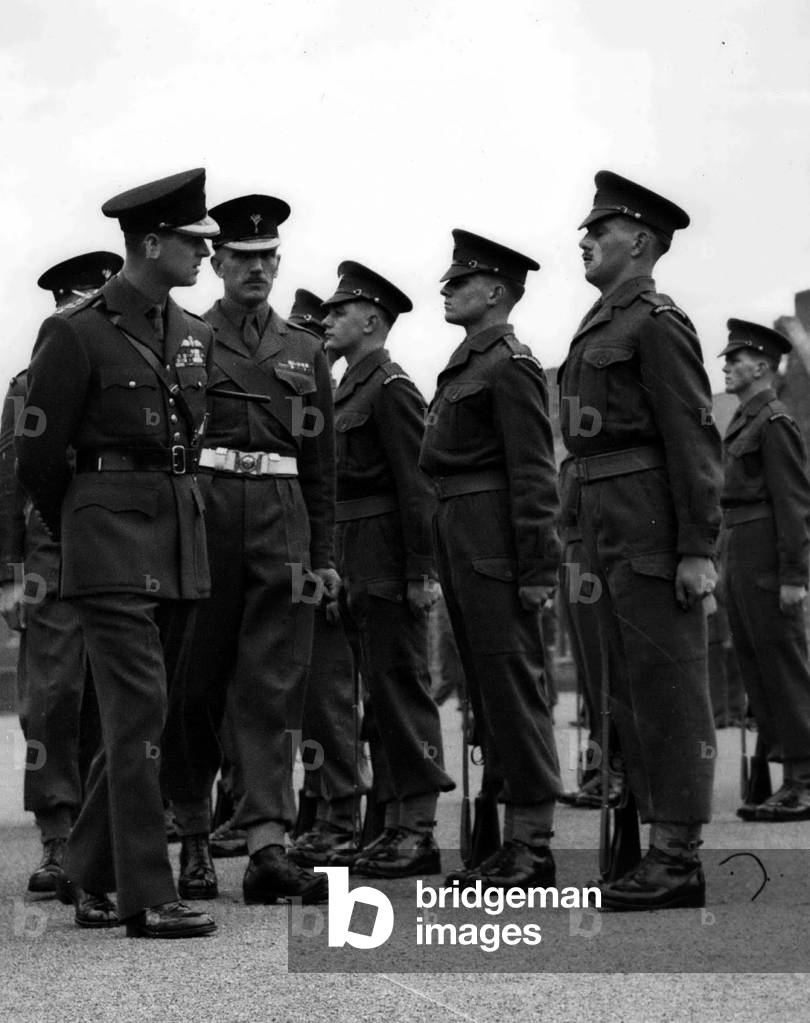 Nov. 11, 1954 - Duke of Edinburgh visits Guards Depot: Field Marshal H.R.H. The Duke of Edinburgh, Colonel of the Welsh Guards, today visited No. 8, Company, the Welsh Guards, at the Guards Depot, Caterham