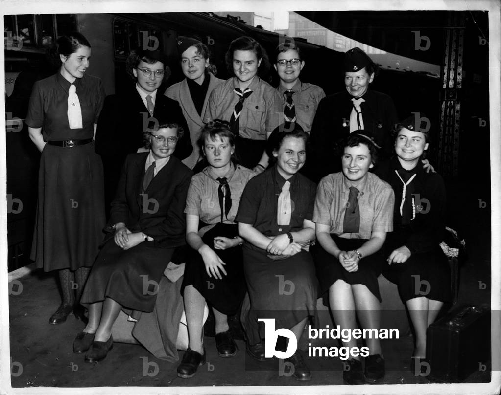 Mar. 17, 1953 - Girl Guide Leaders Arrive From Germany: A group of 21 Guiders (adult leaders) from Germany, have been invited to this country by the World Association of Girl Guides and Girl Scouts to undertake a course of training. Ten are already in this country, and the remaining fifteen (three of whom are D.P. Gutiers in Germany) arrived at Victoria today. Their stay will last a month - two weeks will be spent in training - and the remaining fortnight will be spent with private families when they will have an opportunity to attend local meetings of Guide or Ranger Companies and Brownie Packs