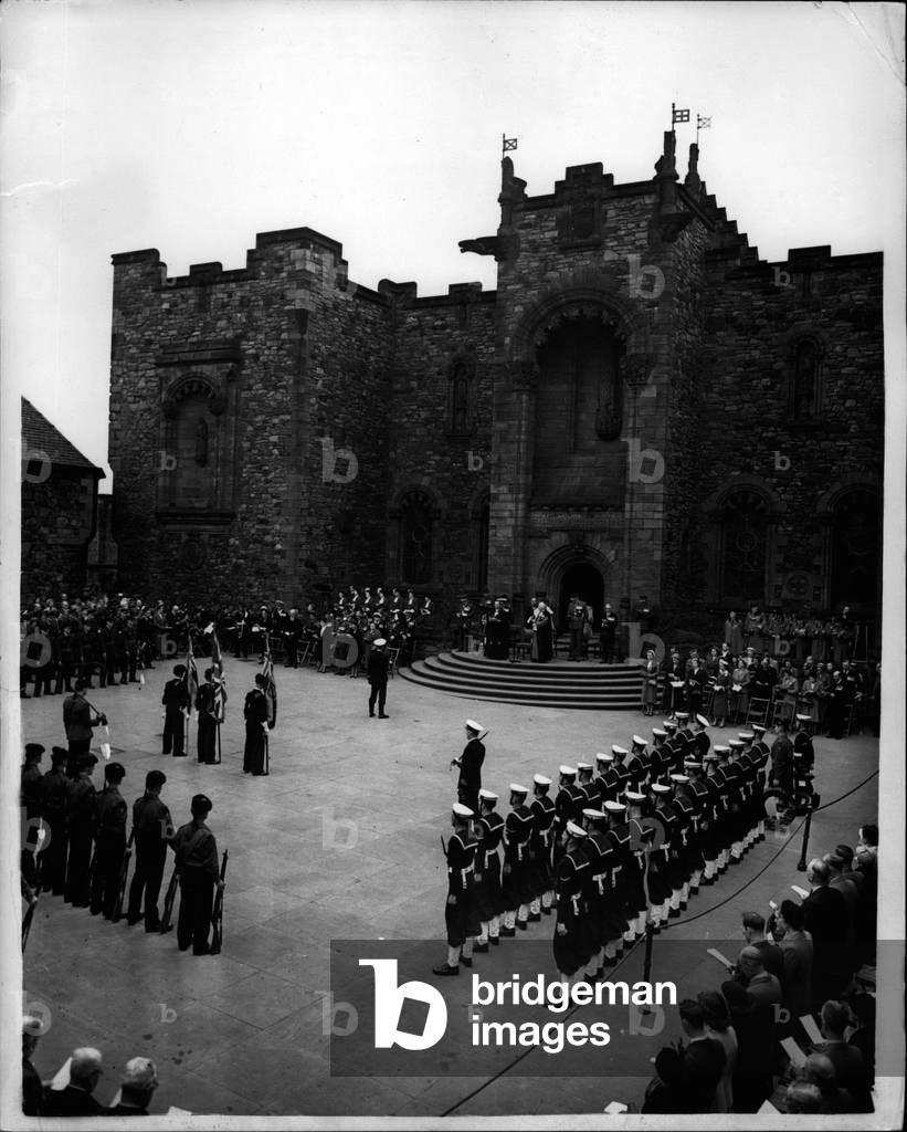 Jul 07, 1953 - Annual Scottish National War Memorial Service at Edinburgh Castle... Keystone Photo Shows: General View in Grown Square, Edinburgh Castle - during the annual Ceremony at the Scottish National War Memorial.