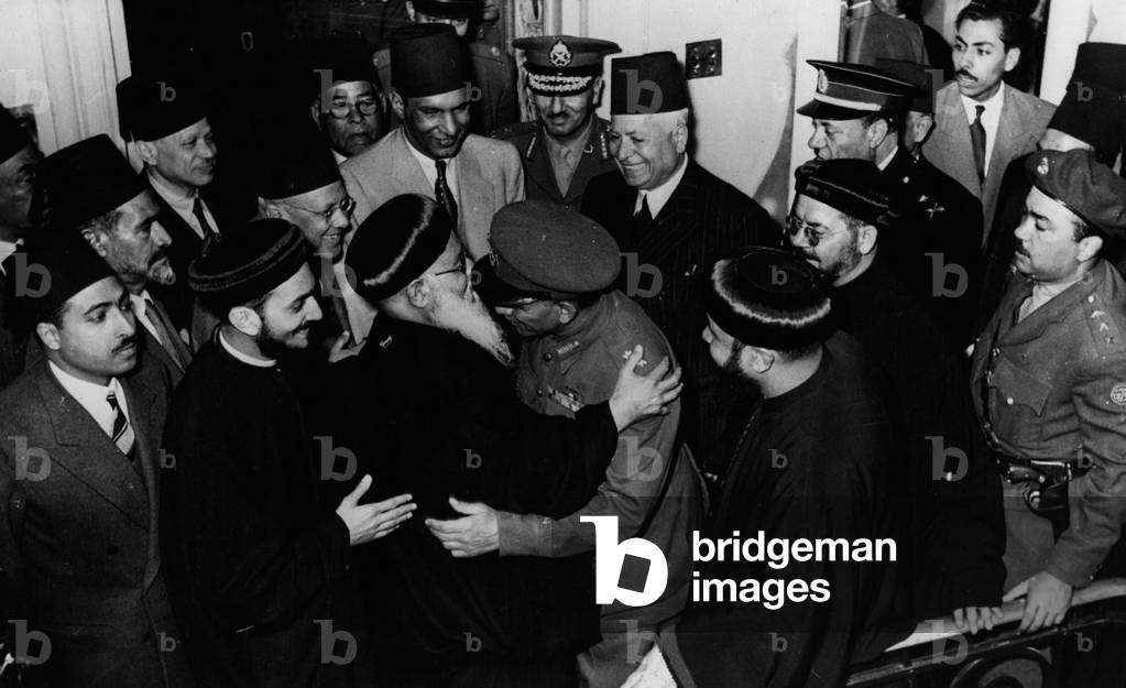 Apr. 04, 1953 - General Neguib visits Patriarchs; The Egyptian Prime Minister, GENERAL NEGUIB, made personal visits during the Easter celebrations, to the Coptic Catholic; and the Coptic Orthodox Patriarchs, and the Egyptian Protestant Church, tend his Easter wishes