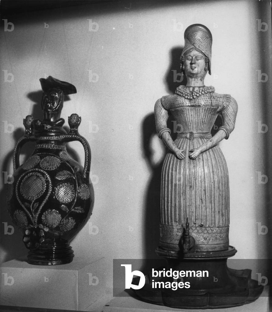 Apr. 18, 1953 - Left: Pottery manufactured in the Calvados District during the 18th century. Right: Pottery of the Cher District during the 19th century.