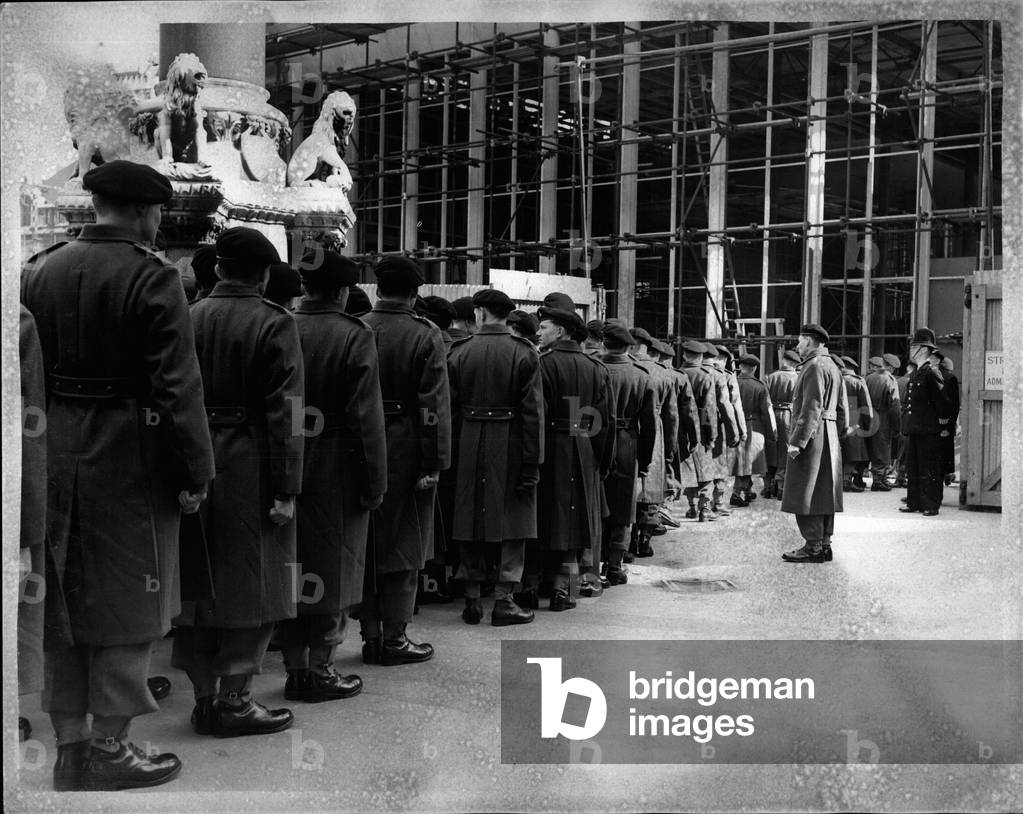 Tue 03, 1953 - Troops Test Westminster Abbey Seating Arrangement: Men of the Royal Artillery and Guards Regiments went to Westminster Abbey this morning to test out the Coronation Seating arrangements