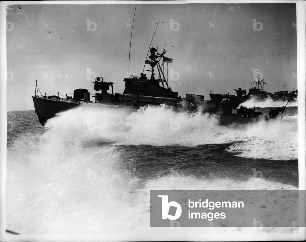 May 05, 1953 - British F.P.B's on way for exercise. (eligible) Danish and Norwegian Navy Vessels.: Eight fest patrol boats including four long boats and four short boats lefts H.M.S. Hornet the Royal Danish and Norwegian Navies in Danish Waters. The British - vessels were under the command of Lieut. Com. J.A. Syme D.E.C., R.N
