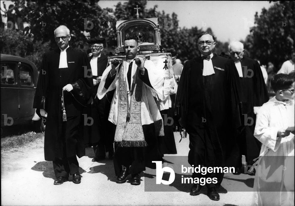 May 22, 1953 - Saint Yves Patron of Lawyers Honoured Relics of Saint Yves, patron of lawyers being carried in a procession at Treguier, a small town on the northern coast of Brittany. The ceremony was held in connection of the 7th centenary of the Saint's birth.